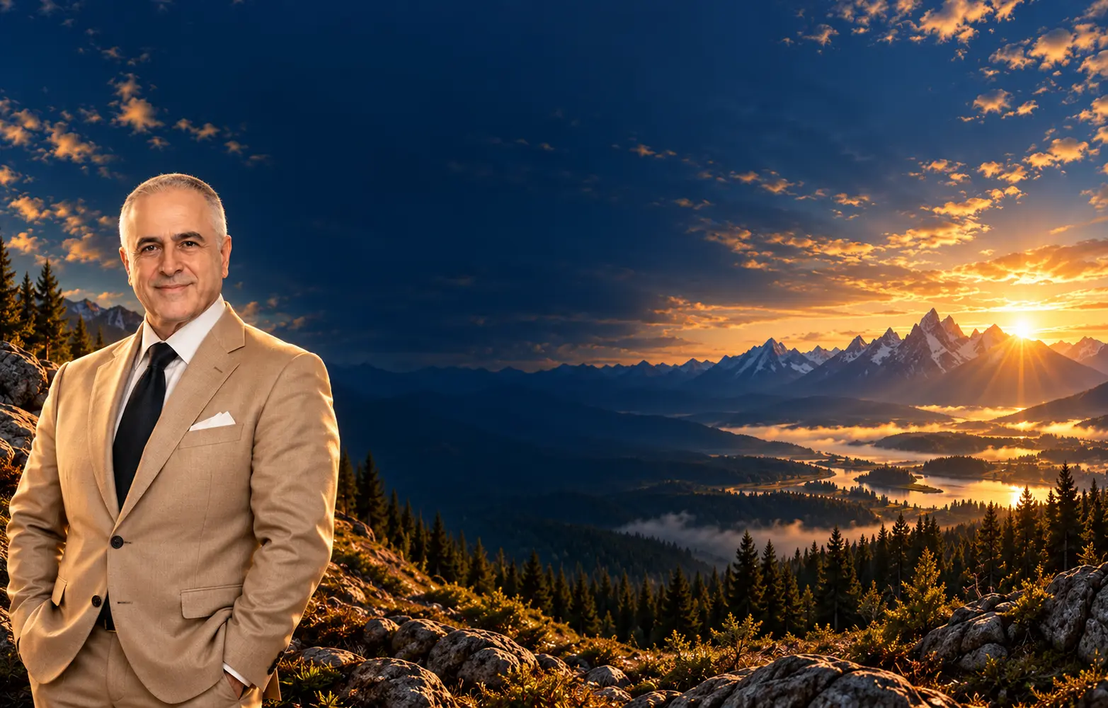 Morad Shaker, founder of Phoenix Passage, before a mountain horizon