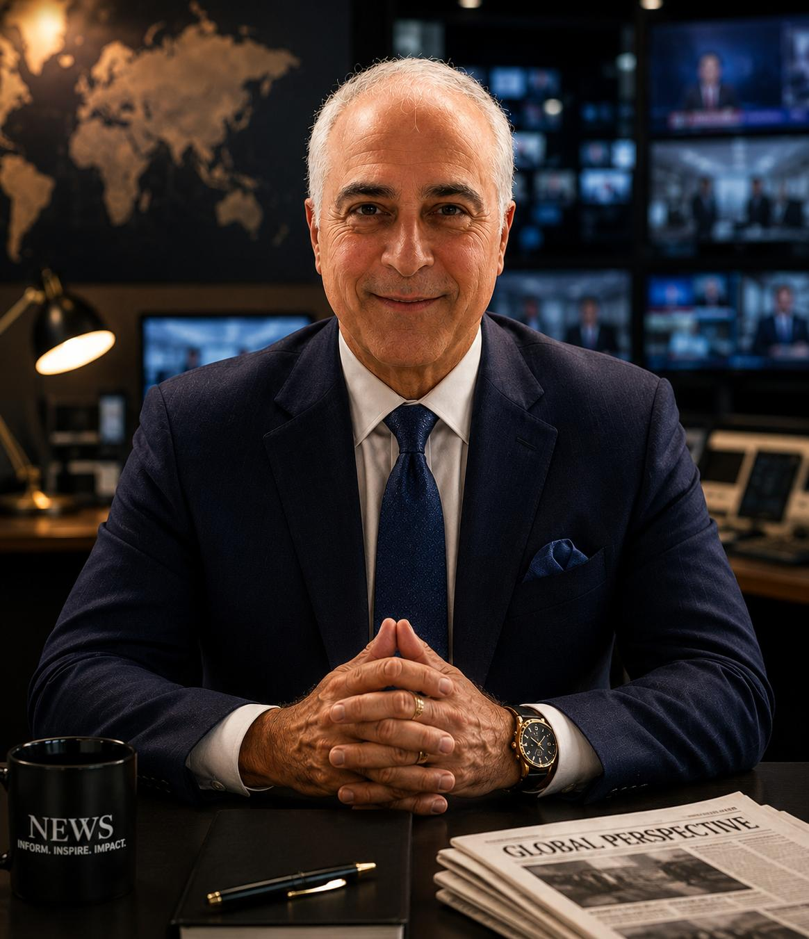 Morad Shaker in a newsroom setting
