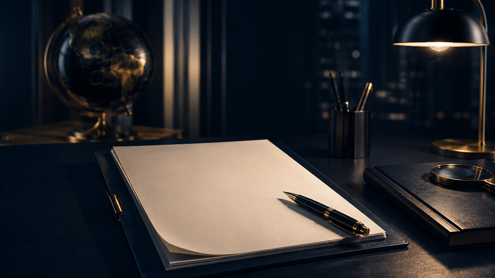 Correction and editorial review workspace with clean document sheets, pen and verification tools