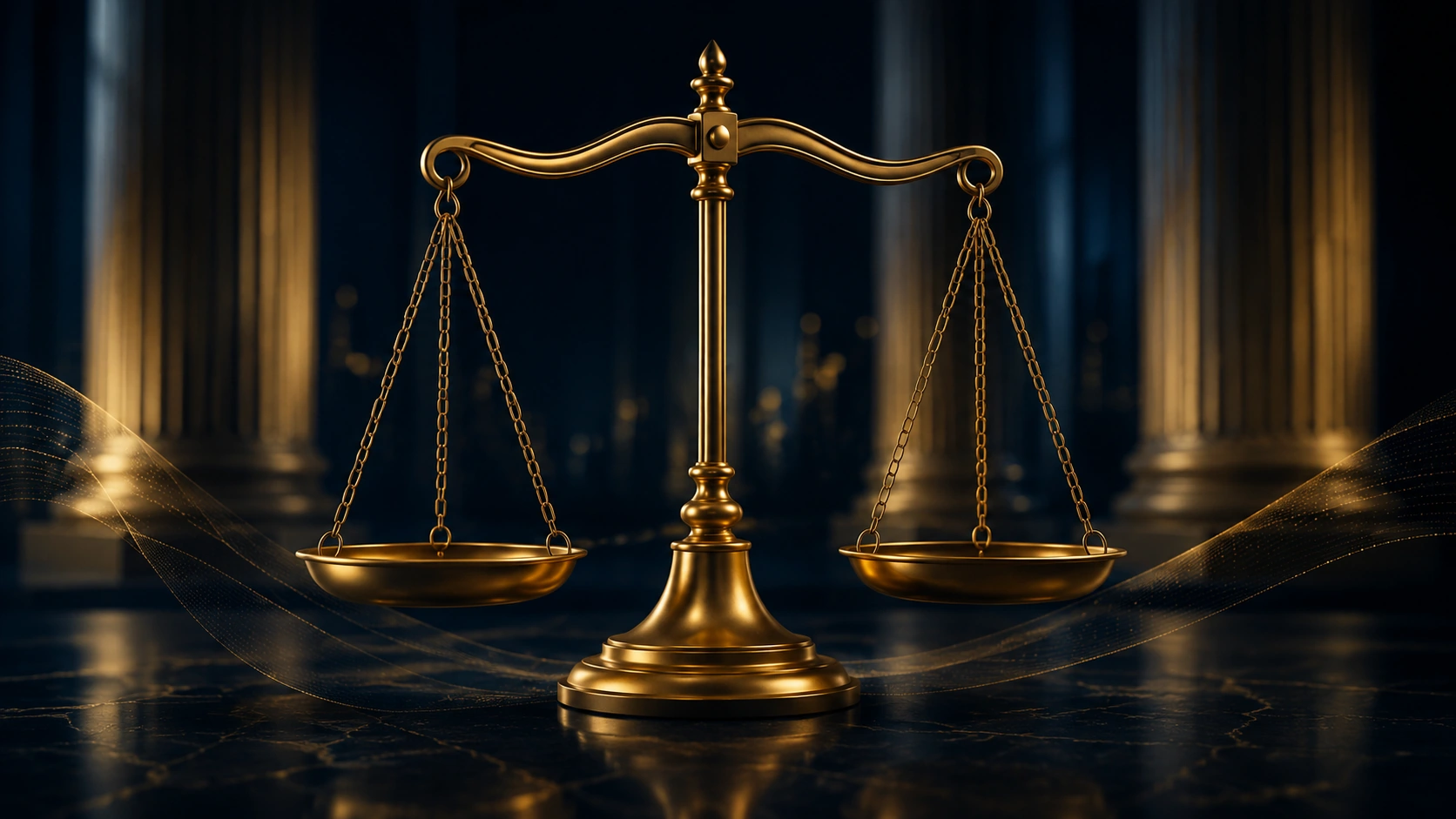 Balanced gold scales in a formal institutional setting representing integrity and anti-corruption