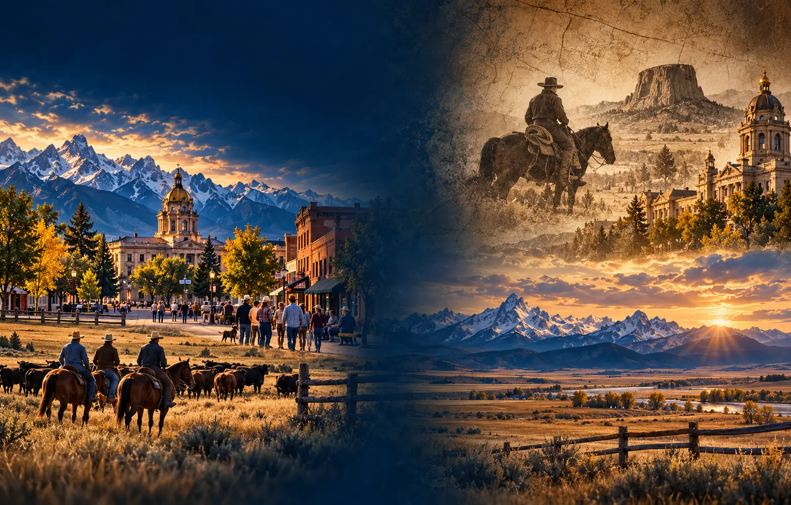 Artistic Wyoming community, heritage and landscape montage
