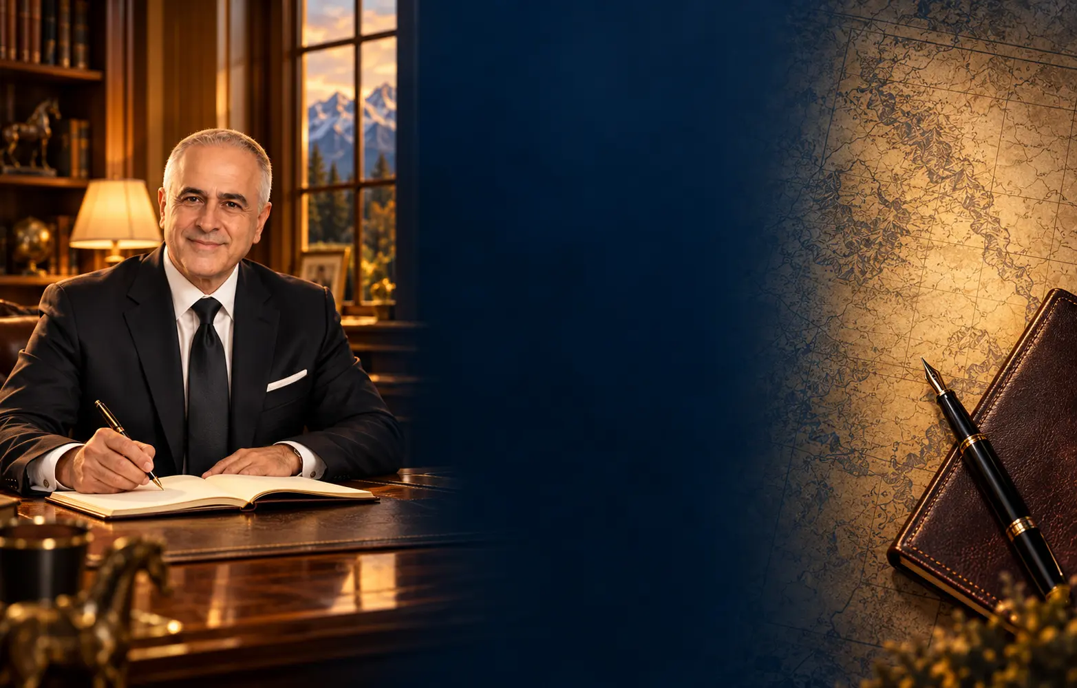 Artistic study with Morad Shaker writing at a desk