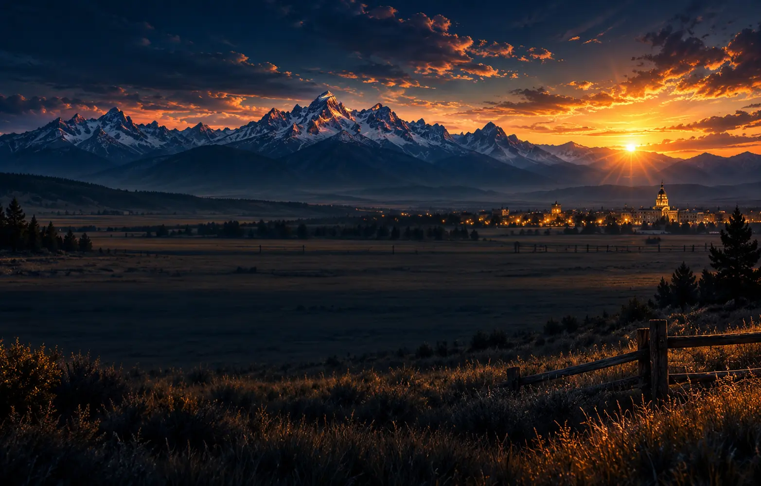 Artistic Wyoming mountains and evening landscape