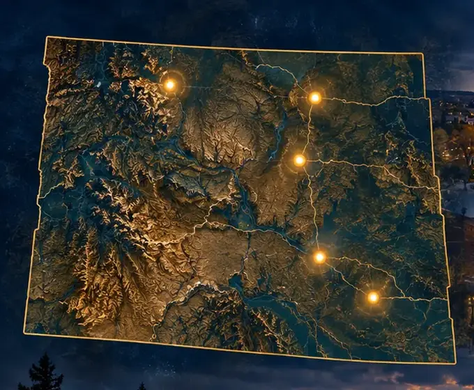 Map showing selected communities across Wyoming