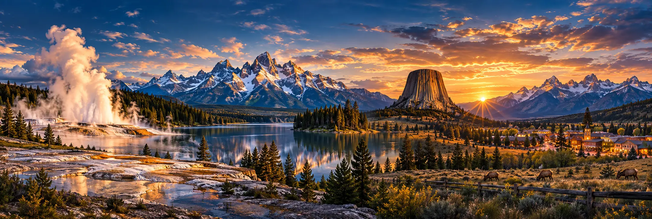 Wyoming landmarks at golden hour